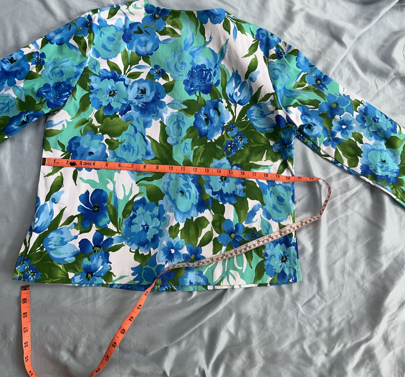 Vintage BFA Classics Blue Green White Floral Long Sleeve Button Up Shirt Jacket