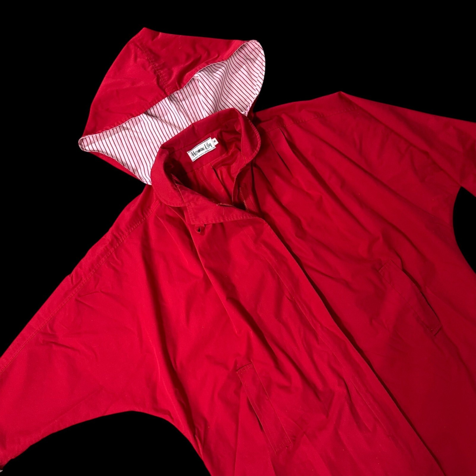 Vintage Jacket Small Herman Kay Red Detachable Hooded Stripes Long Retro 1980s