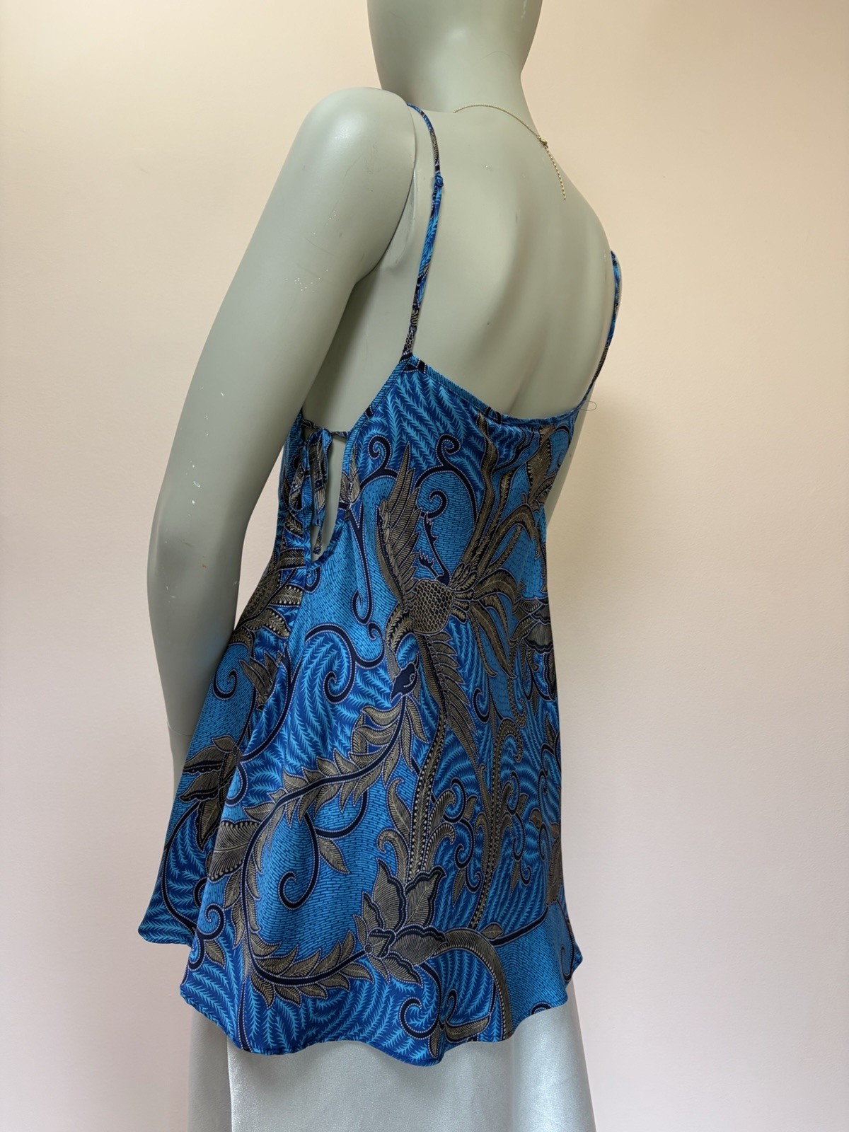 VTG 1999 Victoria’s Secret Silk Chemise Slip Dress Top Blue Phoenix Bird Print M