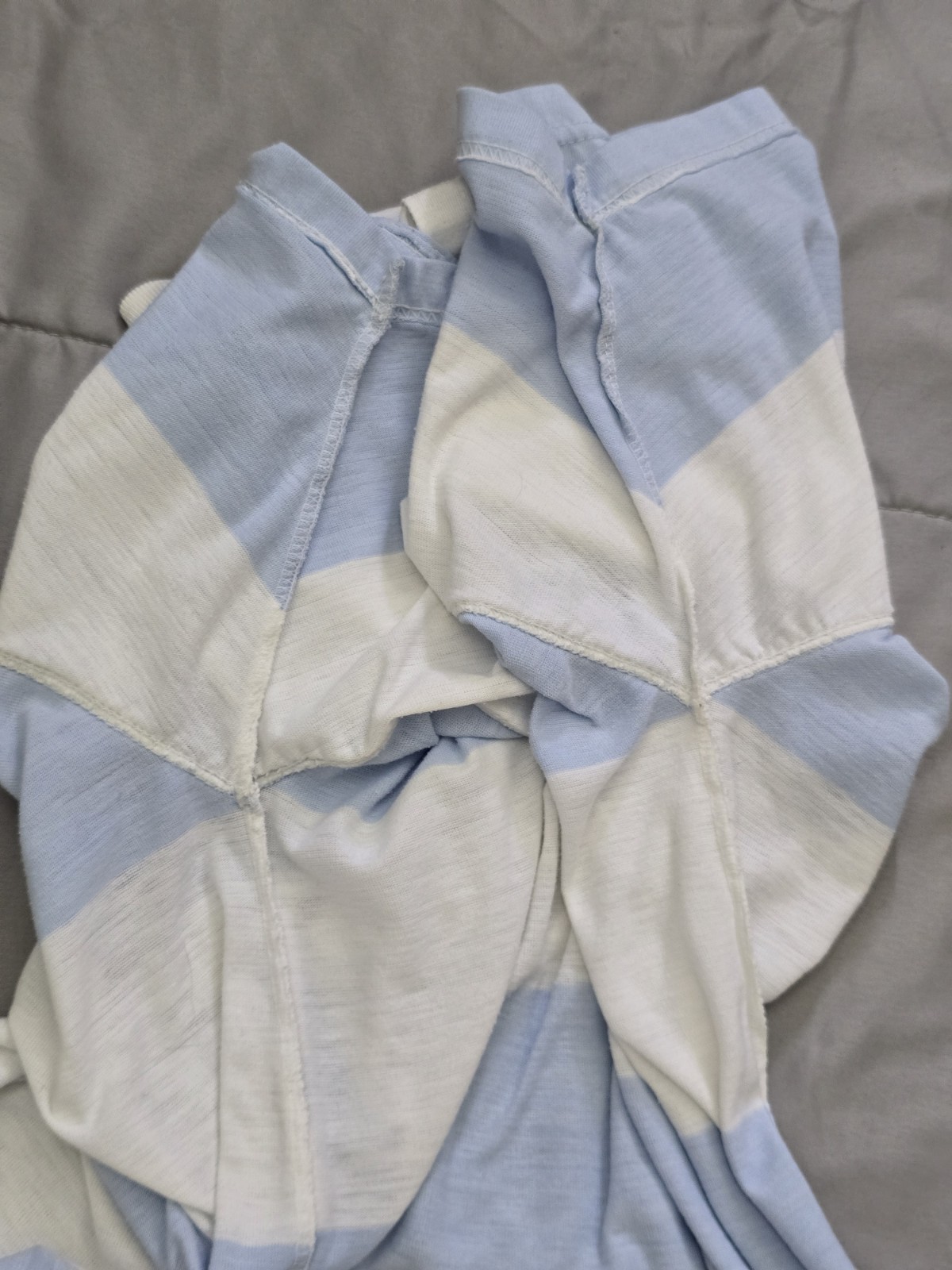 Vintage Energie Blue White Striped Polo Top High Low Hem Size L 80s Preppy