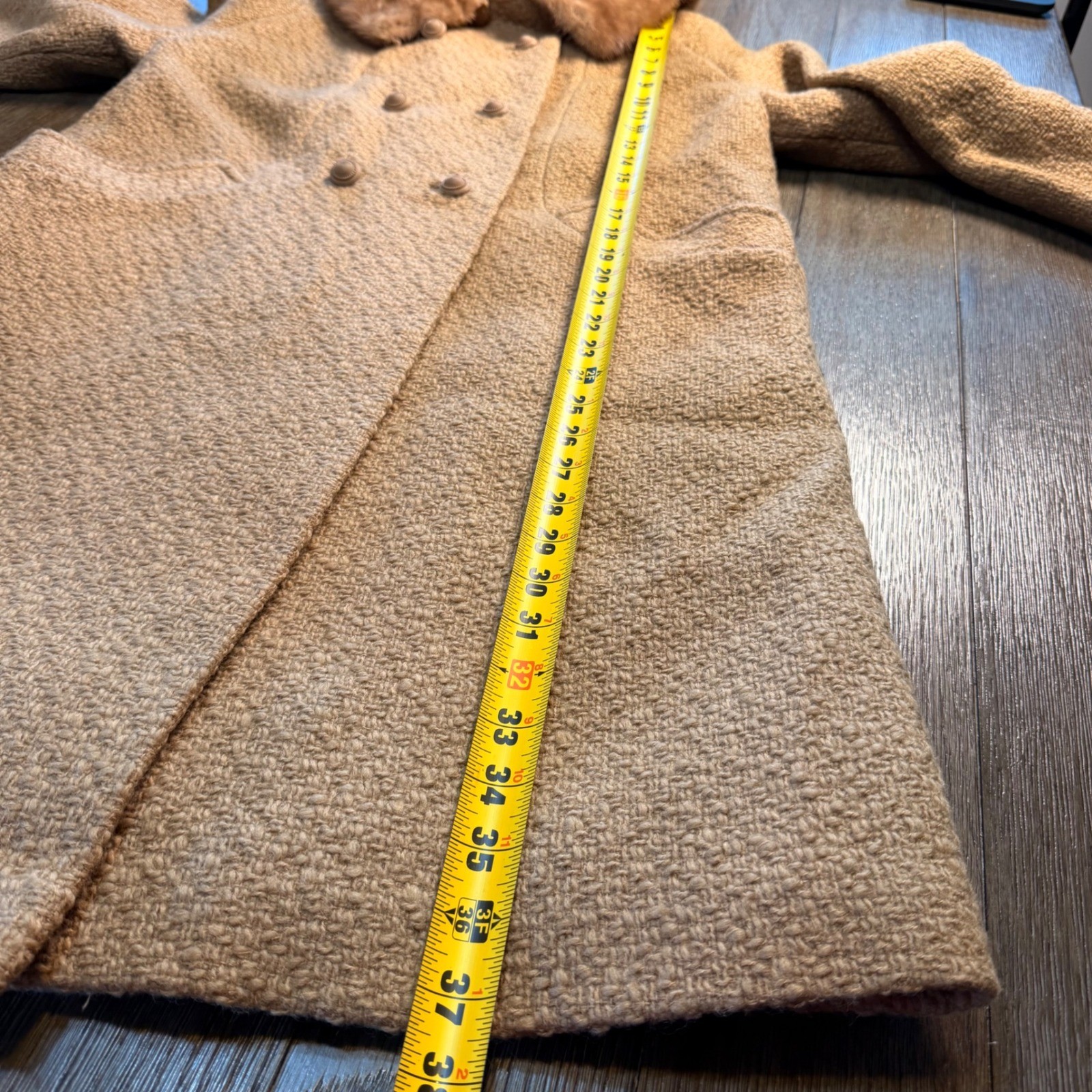 Circa 50s VTG Mid-Century Wool Bouclé Silk Lined Honey Mink Collar Winter Coat