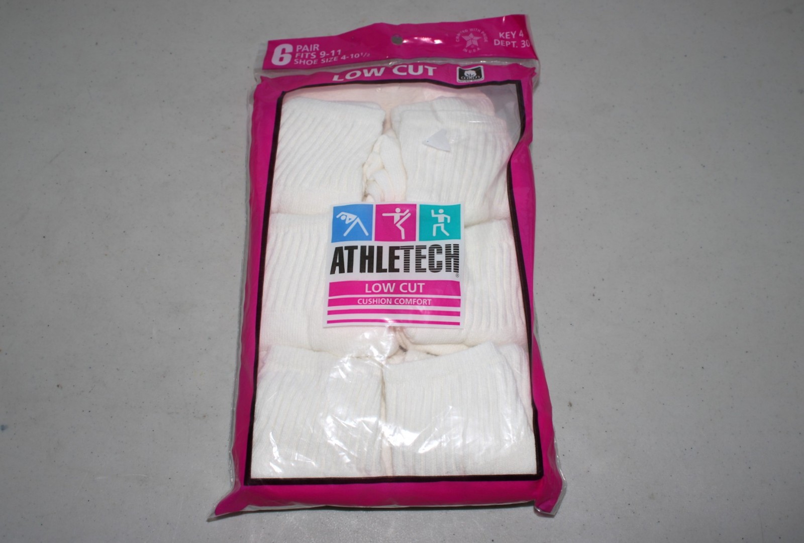 NOS OPEN PACKAGE 6 Pair Athletech Low Cut Womens Socks Fits 9-11 Shoe 4-10 1/2