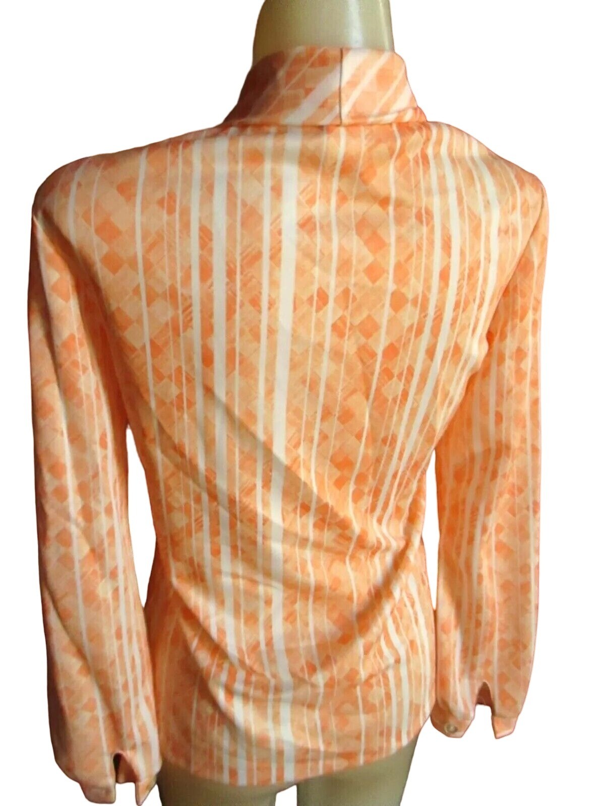 True Vintage Women’s Secretary Blouse Medium 1970s Tie Top sz 10 Pink Geometric