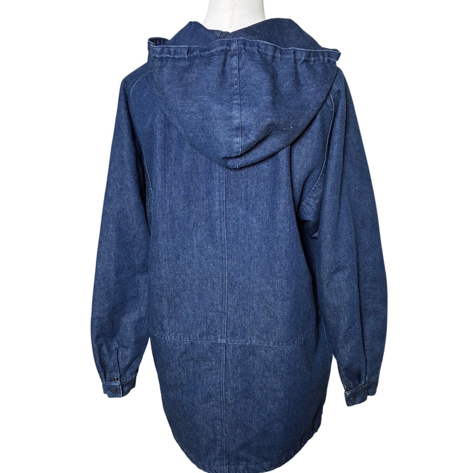 Etienne Aigner Denim Quilted Hooded Utility Parka Jacket Women’s Small Vintage