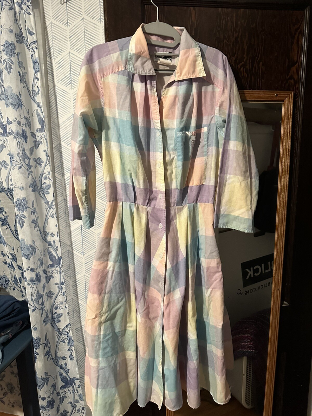 Vintage 80s Watercolor Pastel Plaid Sunshine Starshine Cottage Country Sundress