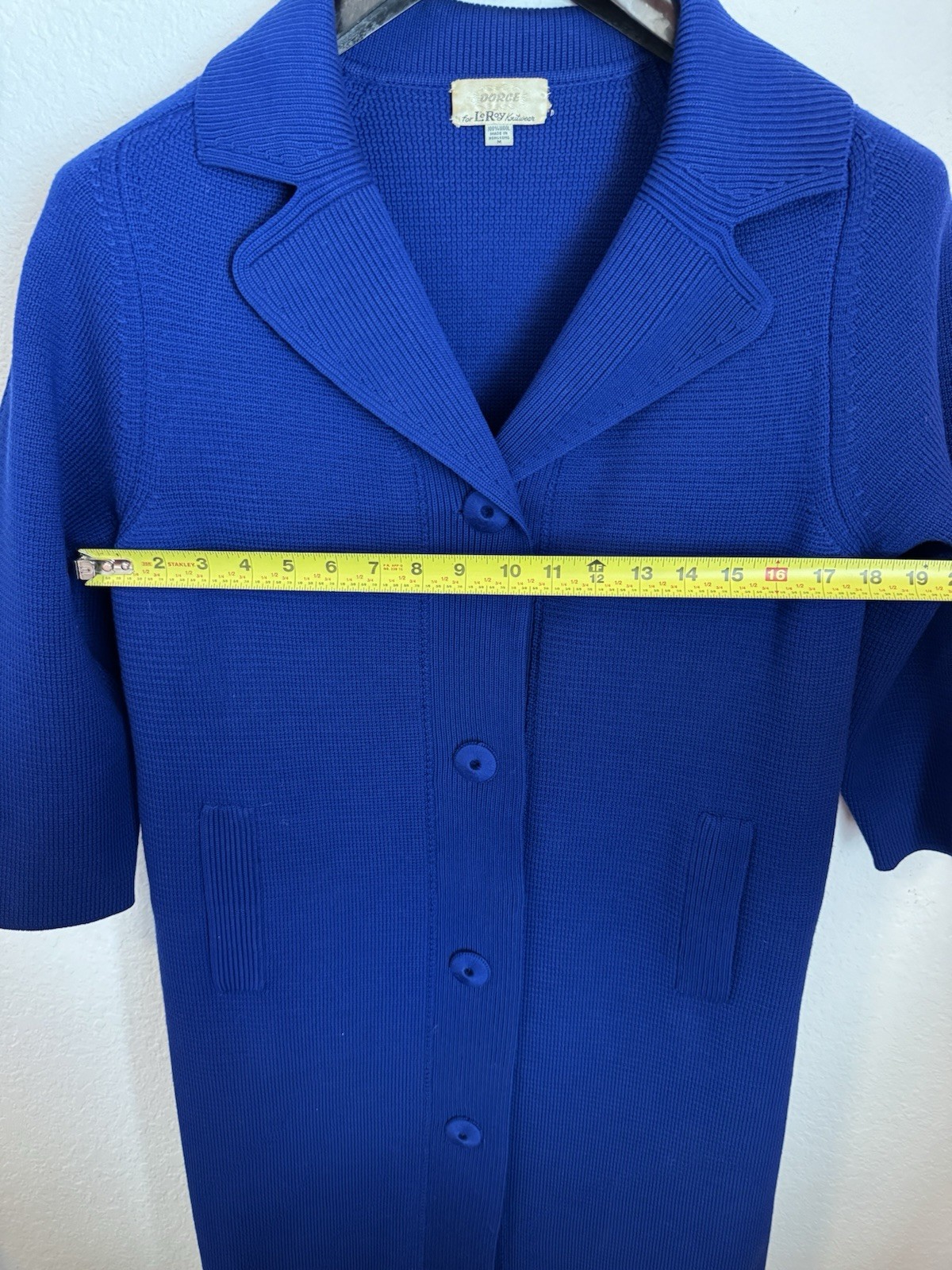 Vtg Long Coat Dorce LeRoy Knitwear Size M 60s 70s Thick Blue Wool Mod Coat Nice