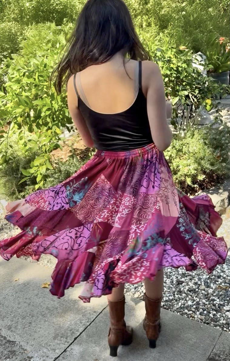 Vintage 1980s Patchwork Skirt Elastic Waist Hot Pink/Magenta +Free Bonus Top M/L