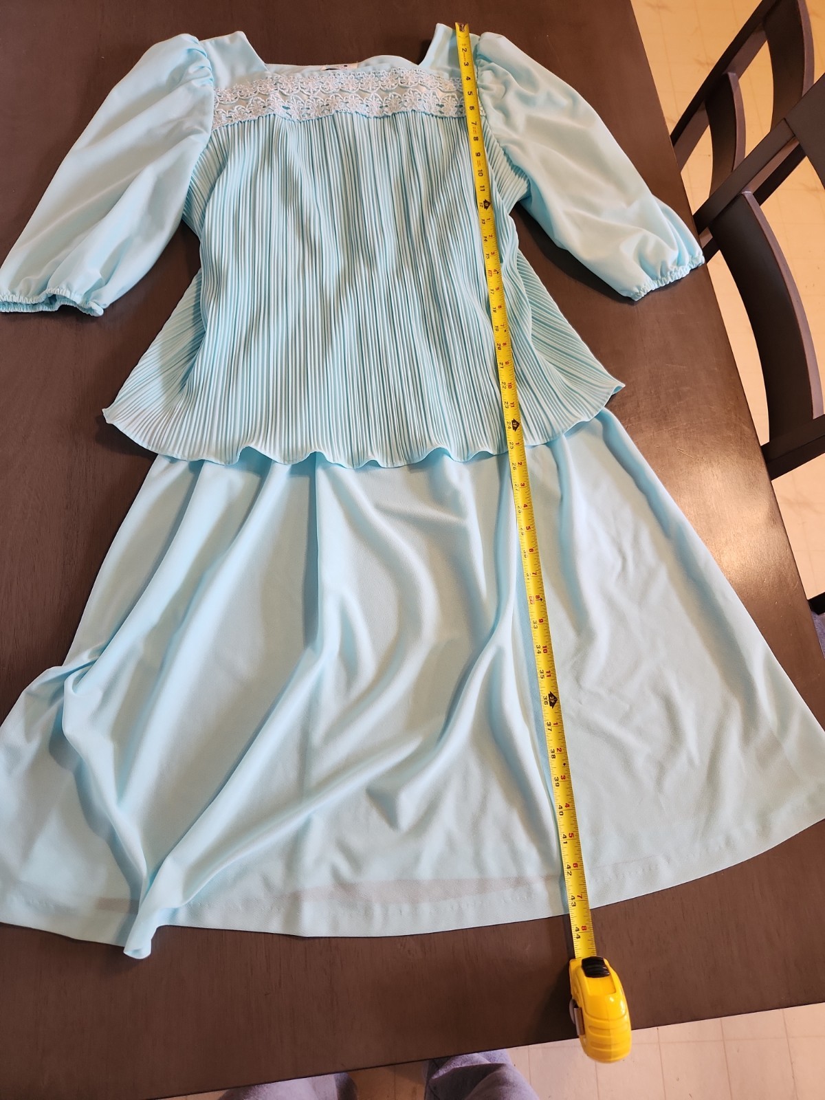 Vtg 70/80s Cue Fashion Pleated USA Made Dress Lace Women Sz 16 Golden Girl Style