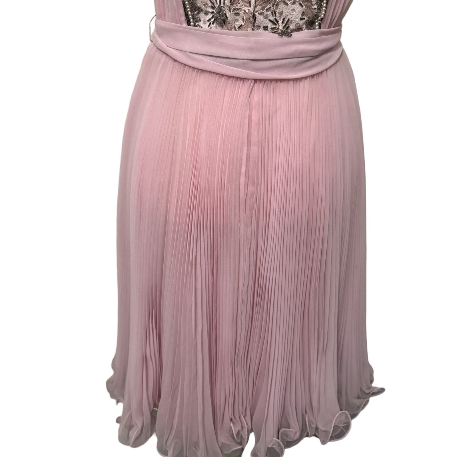Vintage 60s Jack Bryan beaded chiffon dress size 10 (small) pink accordian pleat