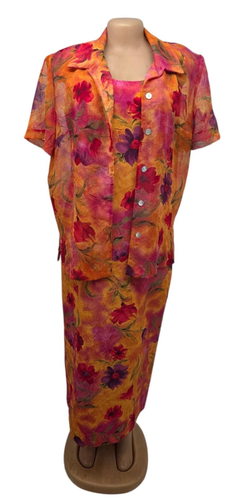 Vtg 90s Miss Dorby 2PC Maxi Dress Set Watercolor Floral Women 12 Resortwear