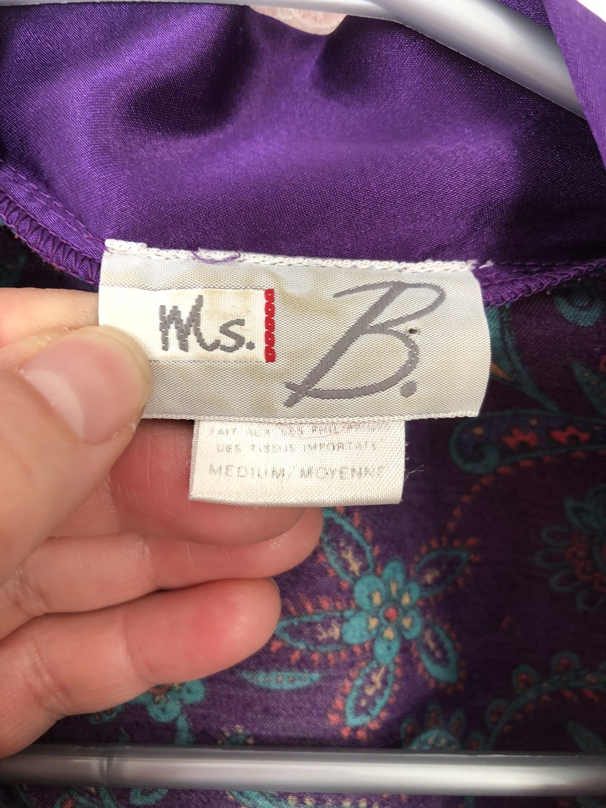 STUNNING VTG MS. B Purple Paisley Satin Cuddleskin Robe Dressing Gown SZ M