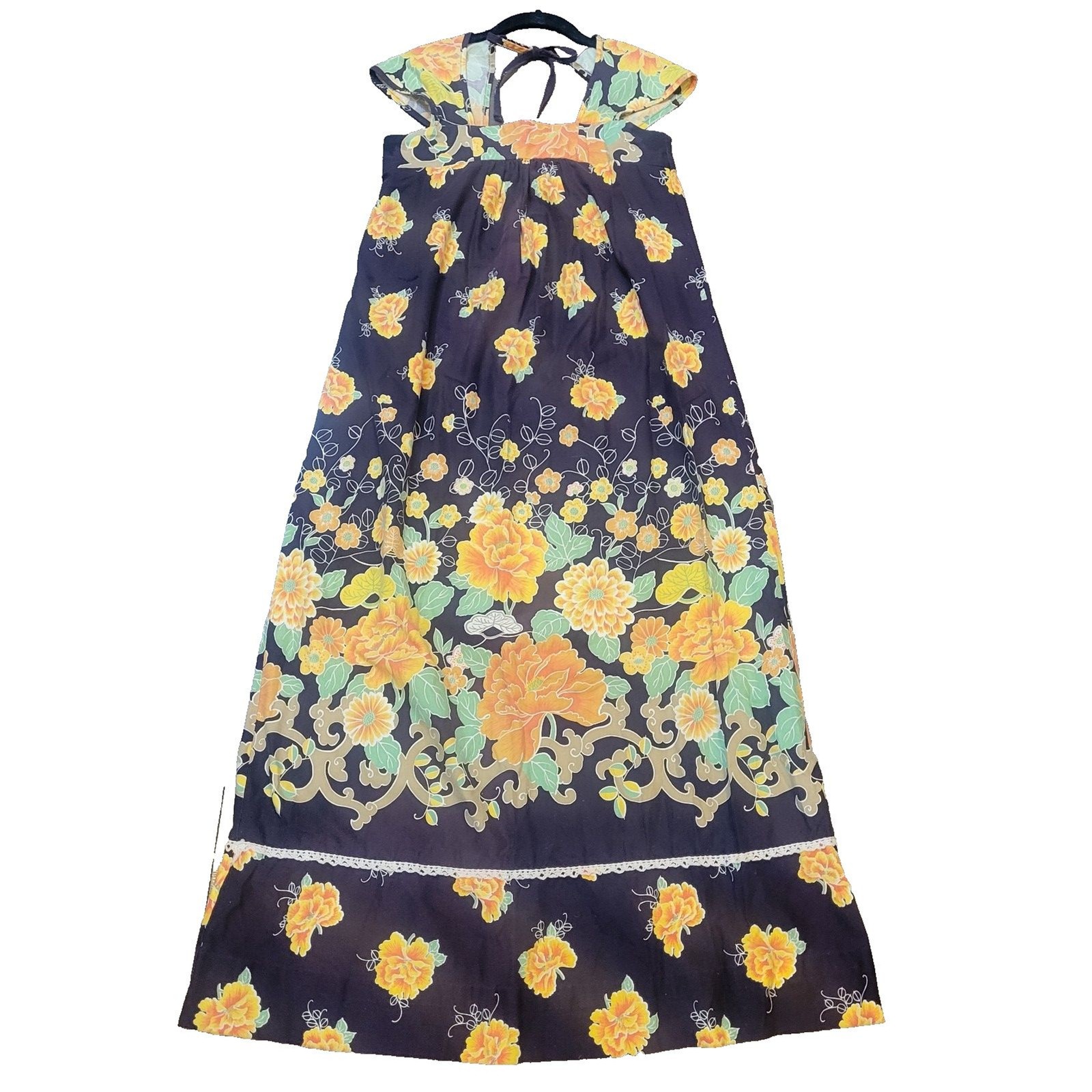 Vintage 60s 70s Penneys Hawaii Cotton Maxi Dress MuuMuu MuMu Floral Boho Tiki