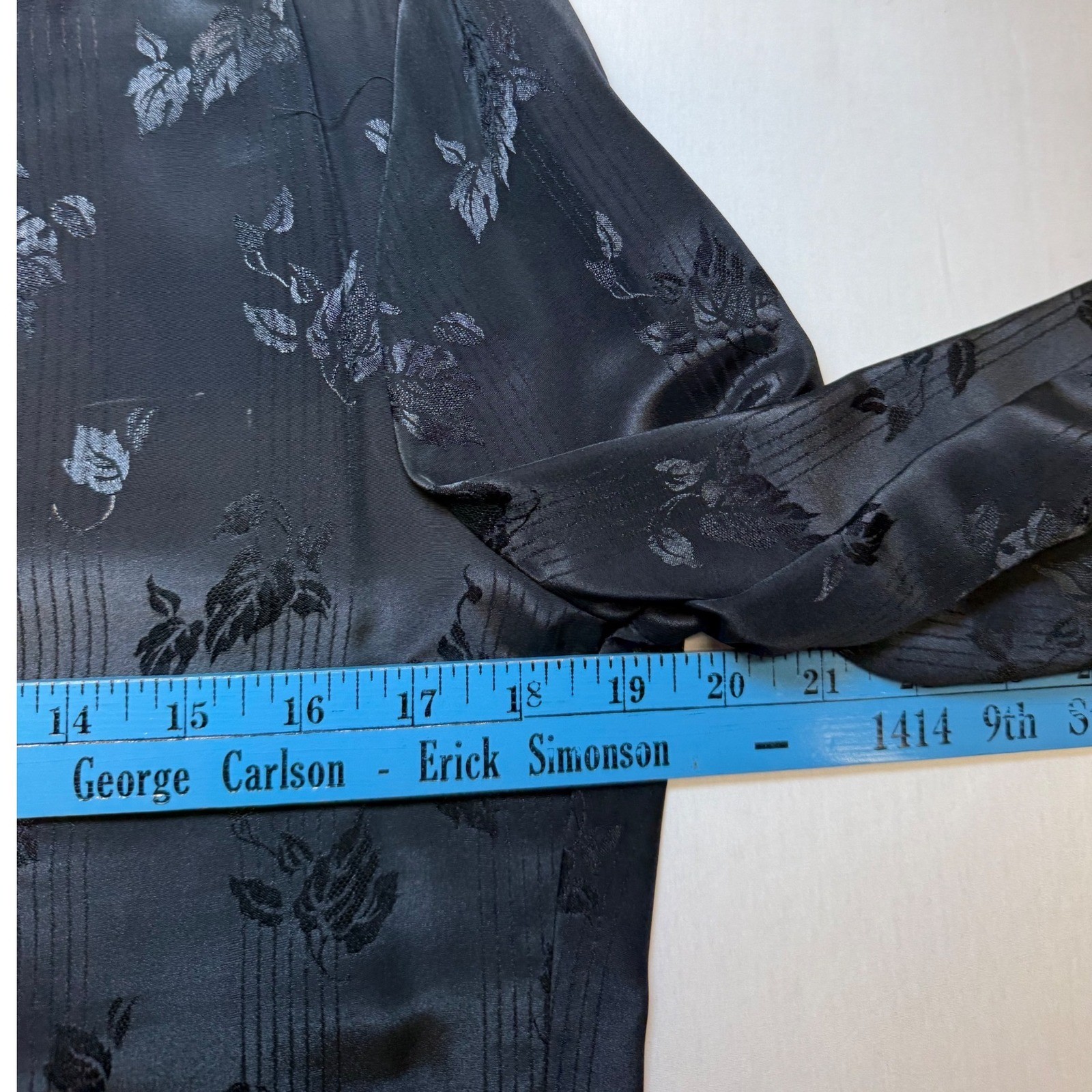 John Meyer Vintage 2-Piece Skirt Set Black Floral Jacquard Bow Blouse Sz 10