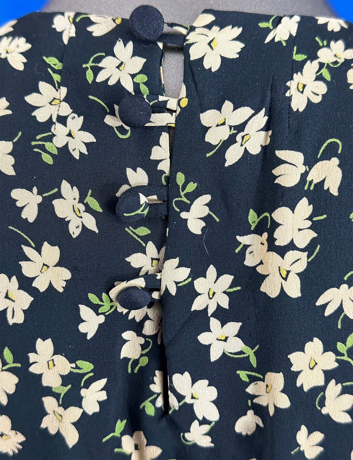 Vintage 1940s Black Silk Crepe White Jasmine Flower Print Swing Skirt Dress
