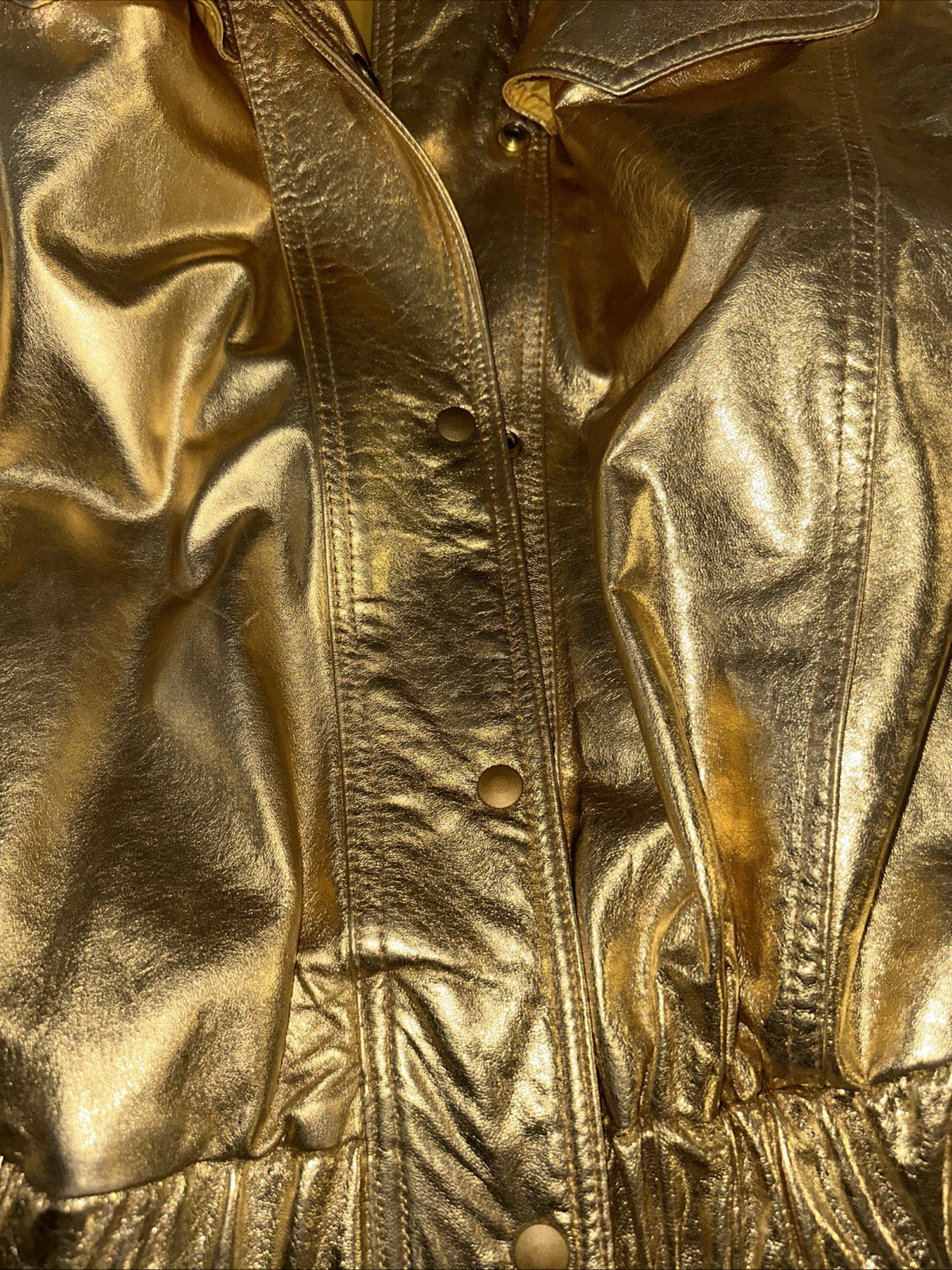 Vintage 80s VAKKO Neiman Marcus Gold Metallic Leather Jacket Bomber Medium USA