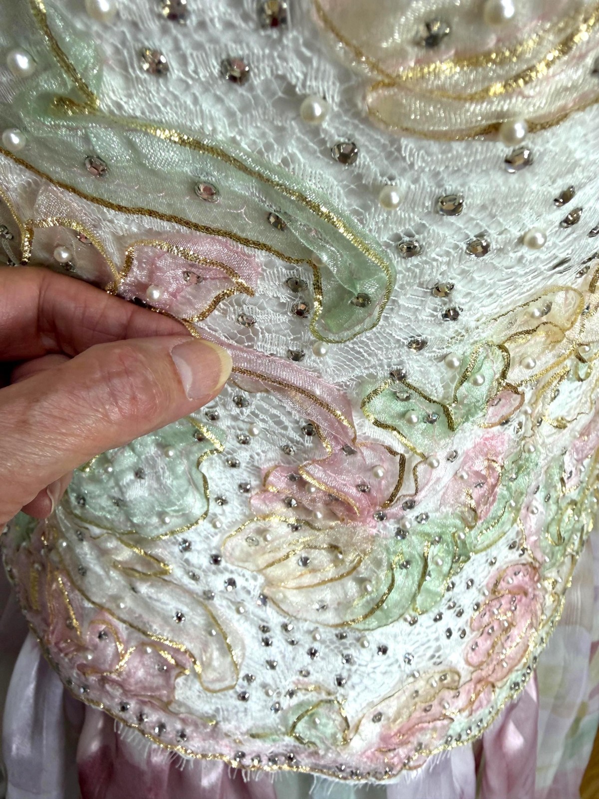 Vintage 80s Rose Taft Couture Fashions gown pastel beaded strapless with bolero