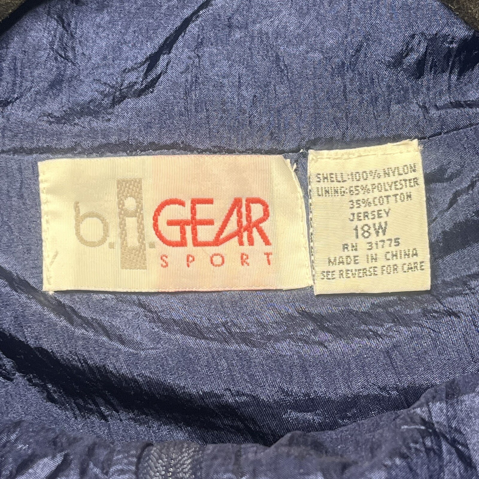 Vintage b.i.Gear Sport 80s 90s Retro Windbreaker Jacket Women’s Size 18W Nylon