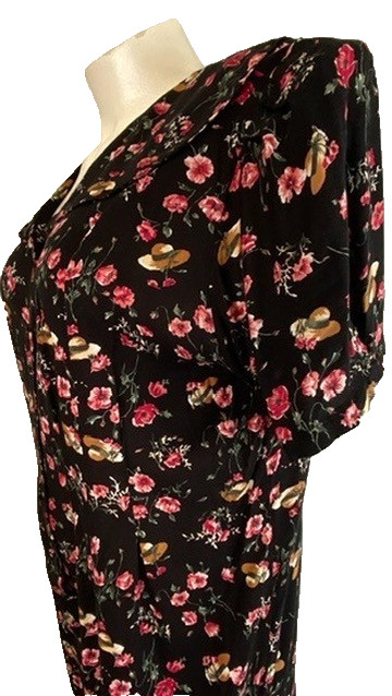 Vintage 1990s black pink romper XXL novelty print hats floral rayon plus size