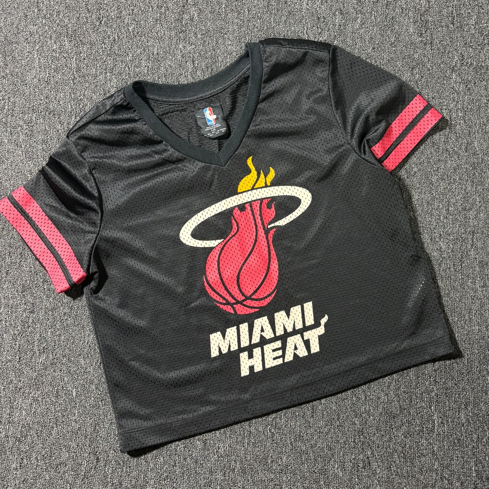 Vintage Y2k Miami Heat Nba Basketball Mesh Black Crop Jersey Women’s Large