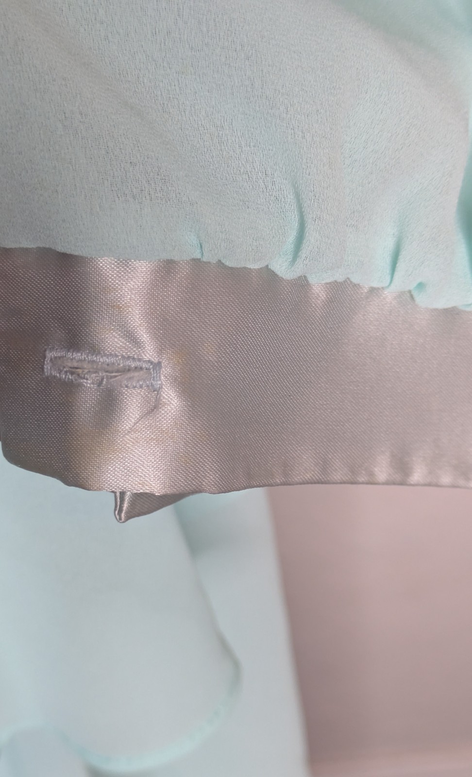 Vtg Petites By Demaro Seafoam Formal Chiffon Embroidery Pearl Ribbon Dress Sz 13