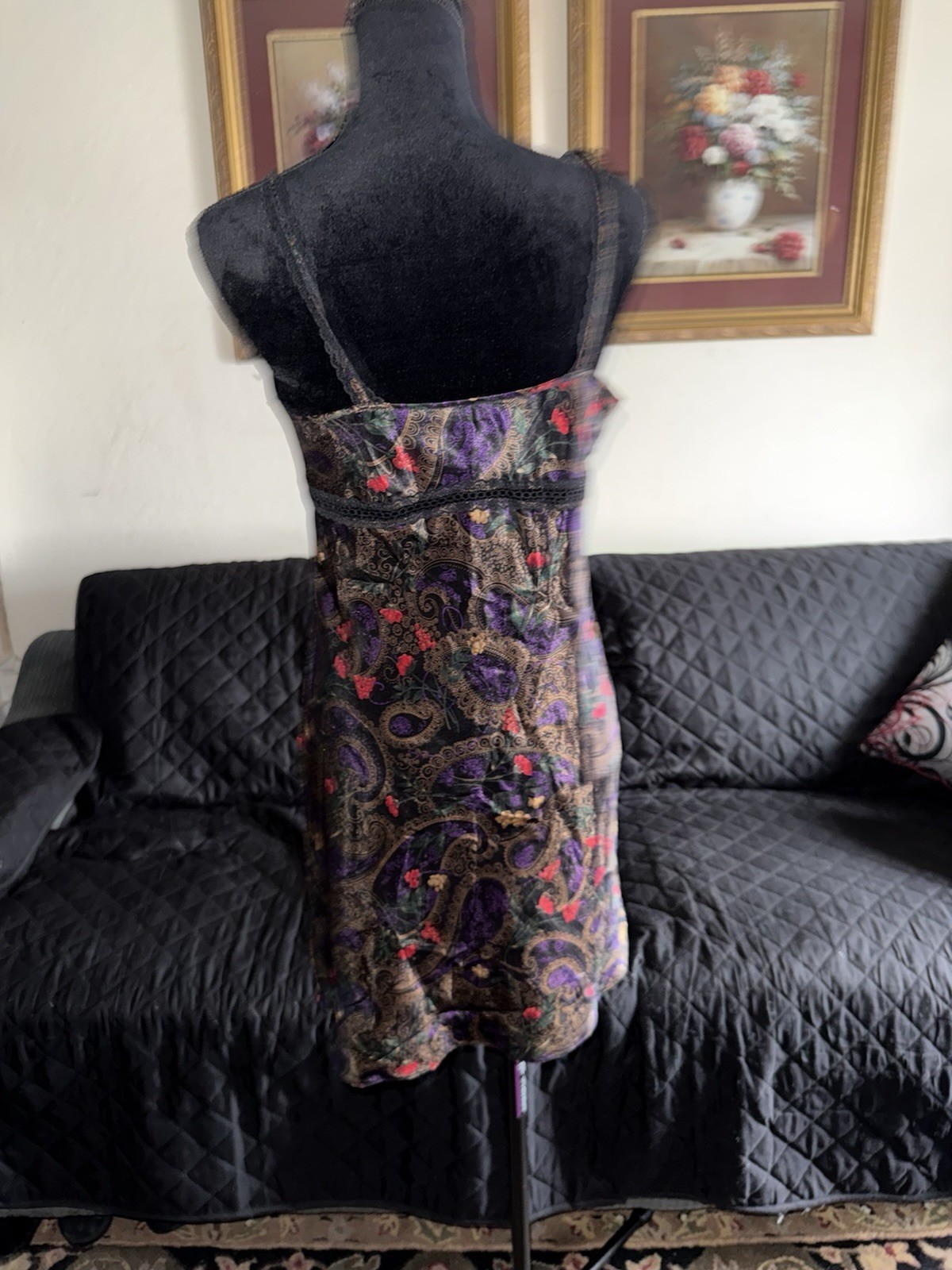 Erika Taylor Intimates Vintage Floral Silky Slip Dress Chemise Sz S