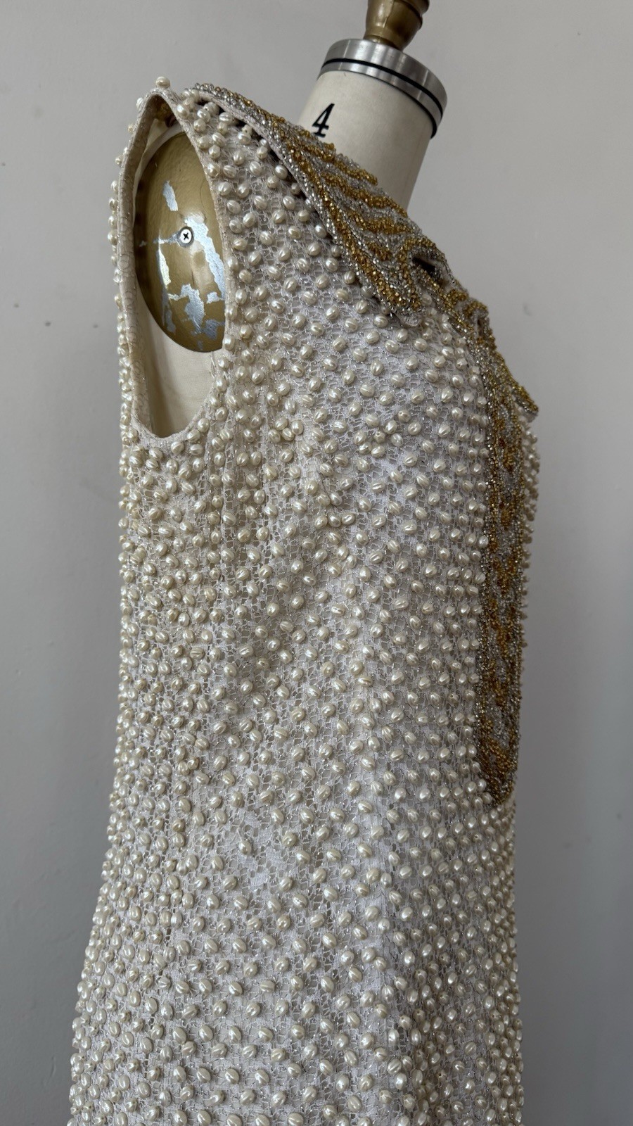 1960s Alexander’s Heavily Beaded Embellished Lace/Faux Pearl Mini Dress Couture