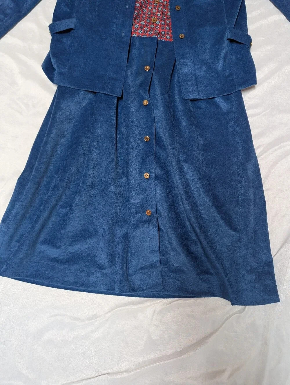 Vintage 70’s Button Front Blue Velour Dress & Jacket Anjac By Marc Needleman