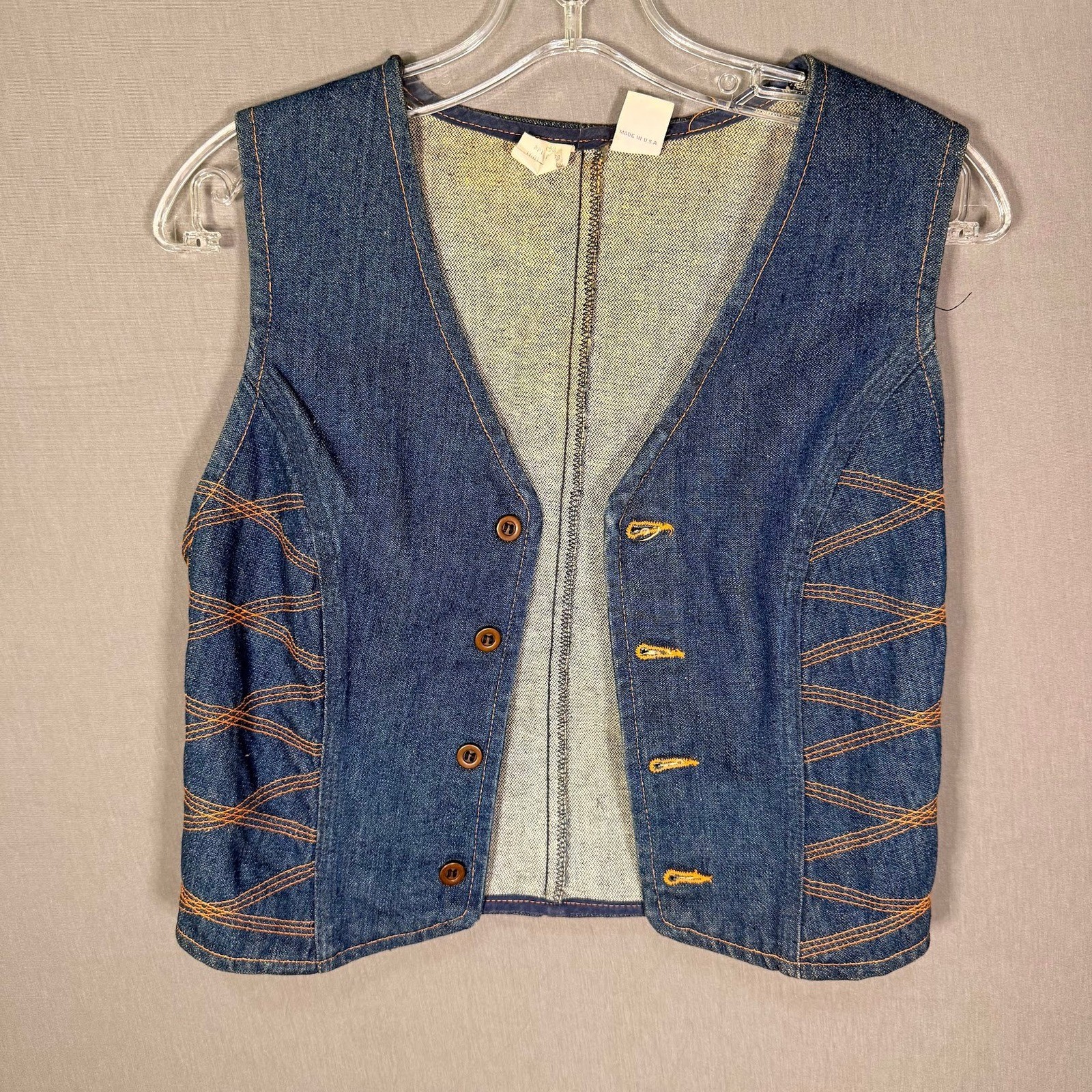 Vintage 70s Wrangler Denim Vest Womens Medium Blue USA Western Rodeo Cowgirl