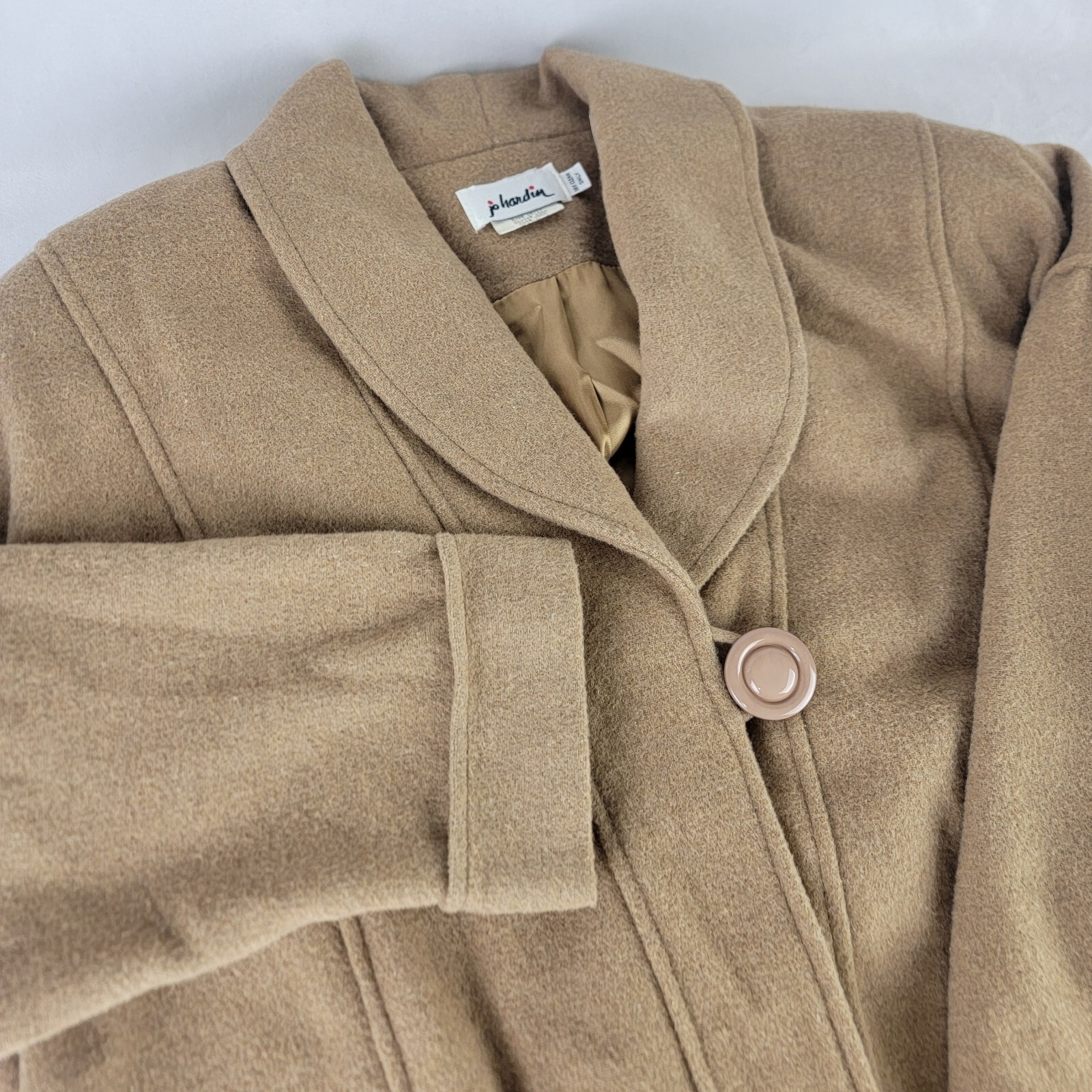 Vintage Jo Hardin Tan Wool Coat Jacket Size 6 Made In USA Neutral *READ*