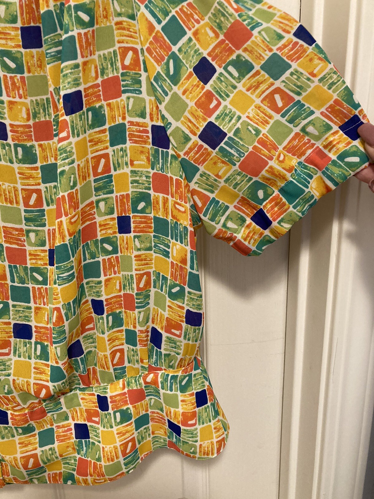 Vintage CHAUS Woman 2 pc Colorful Block Paisley Print Blouse & Skirt Size 16W