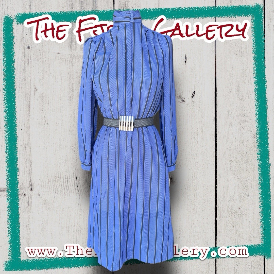 Vintage NOS 1990’s Ms. Chaus Blue & Black Stripe Spring Dress
