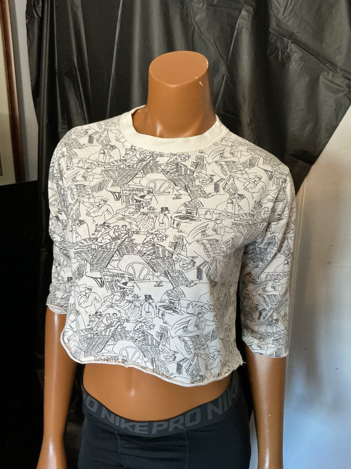 Vintage Flapdoodles Newspaper Comic Strip Sketch AOP Cropped L/S Shirt Sz. 4