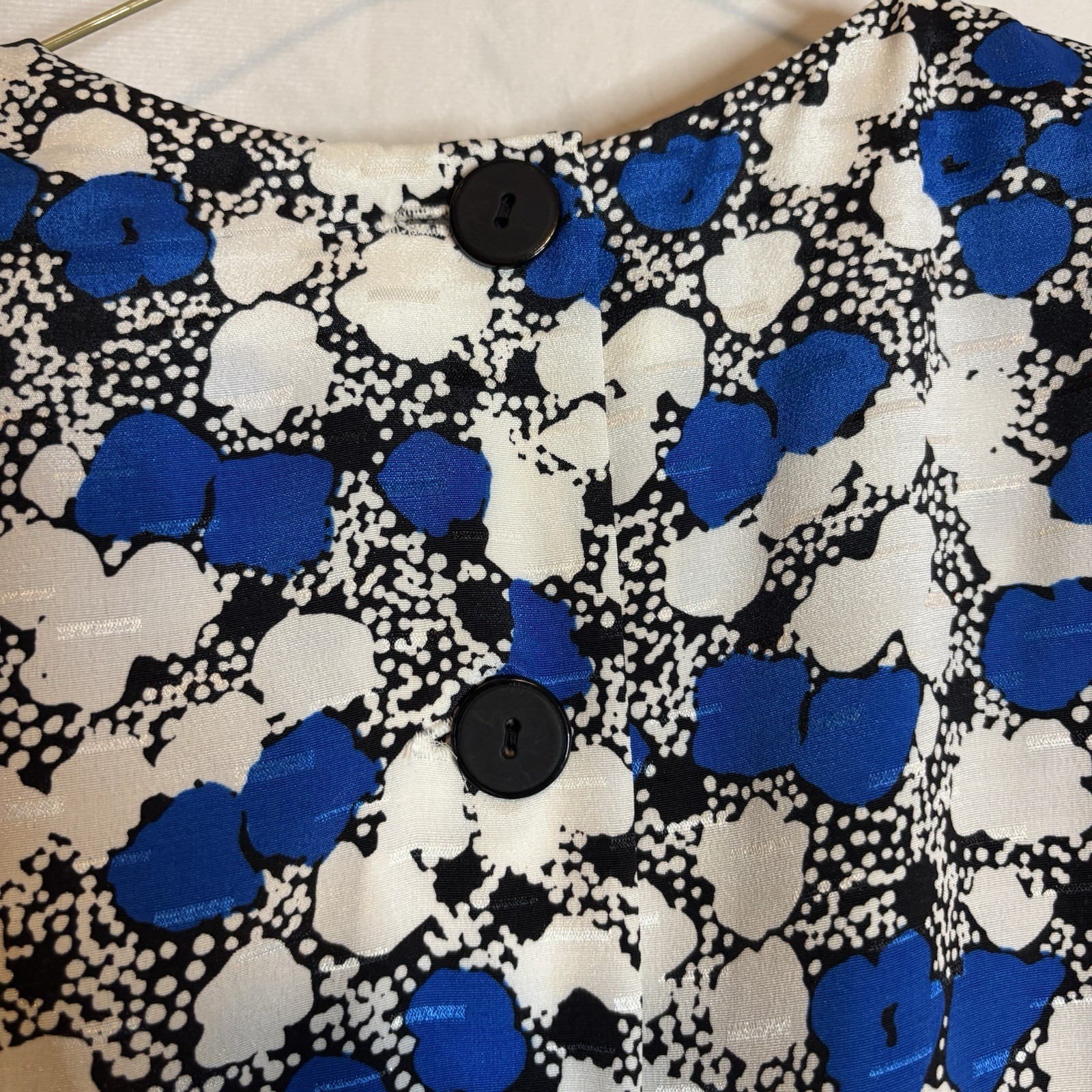 True Vintage 80s Blue And White Printed Dress Nu-Mode Petites Size Small Belted