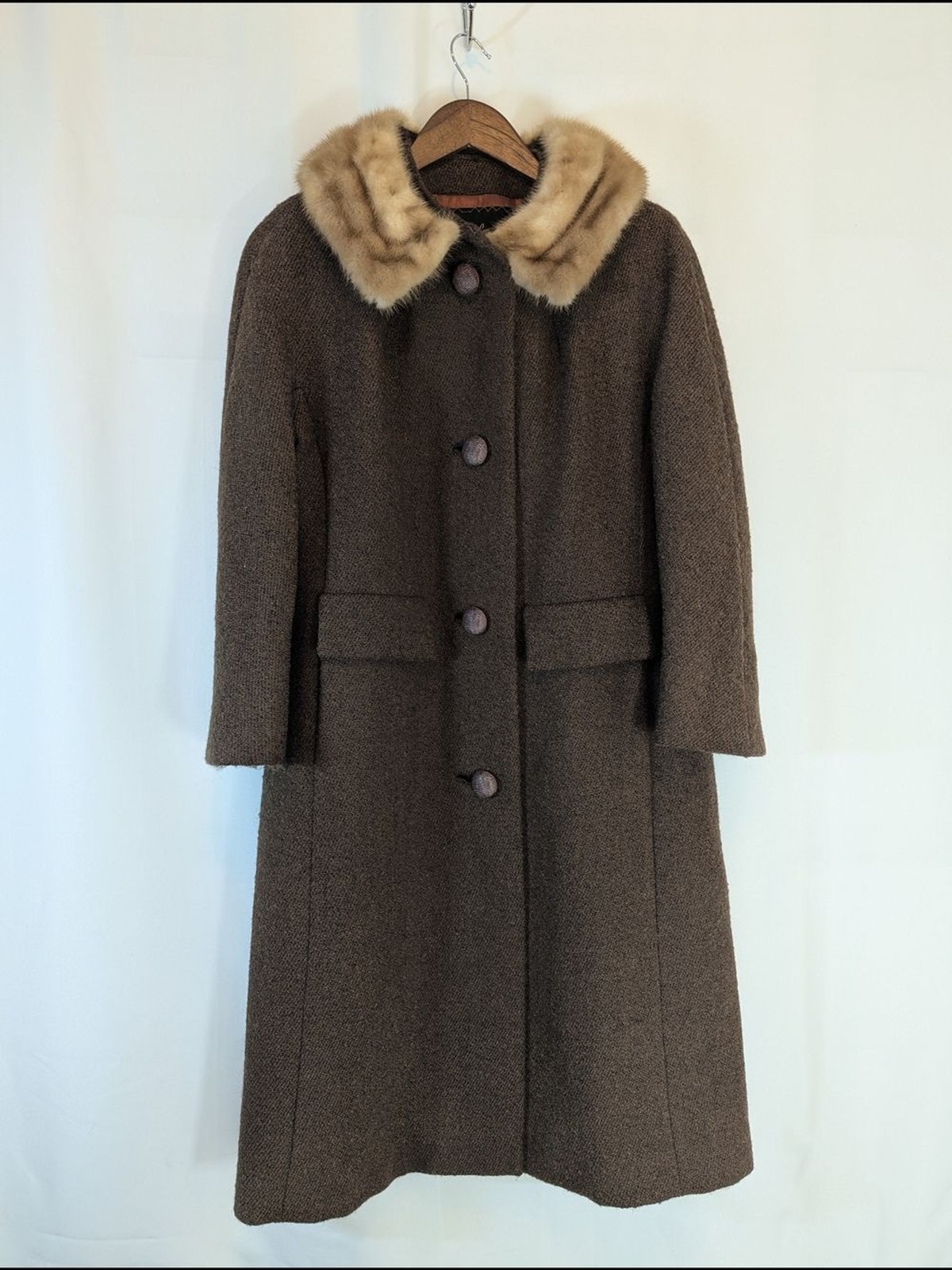 Vintage Sycamore Hahne & Co Brown Wool Coat Mink Collar Union Tag Women’s M/L