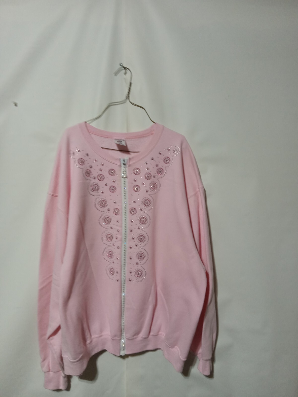 Vintage Jerzees Xl Womans Pink Full Zip Sweater Sparkles Embroidery 24 P2p 26l