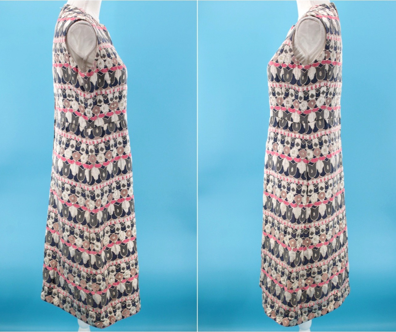 VTG Womens 60s 2 PC Gold Lame’ Dress & Jacket Set Sz M 1960s Brocade Lurex