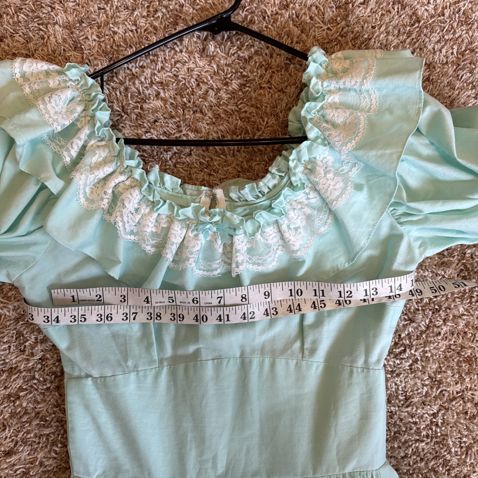 Vintage Large Square Dance Dress Mint Green Lace Prairie Western Cottagecore