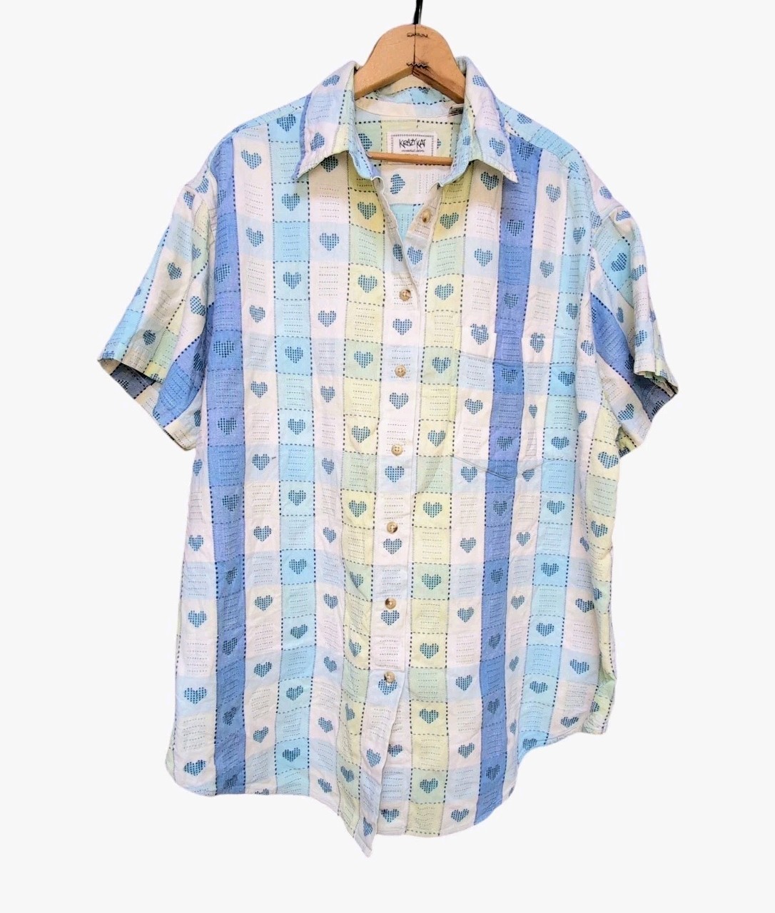 Vintage 80’s Krazy Kat Checkered Plaid Heart Button Shirt Cottagecore Women’s 18