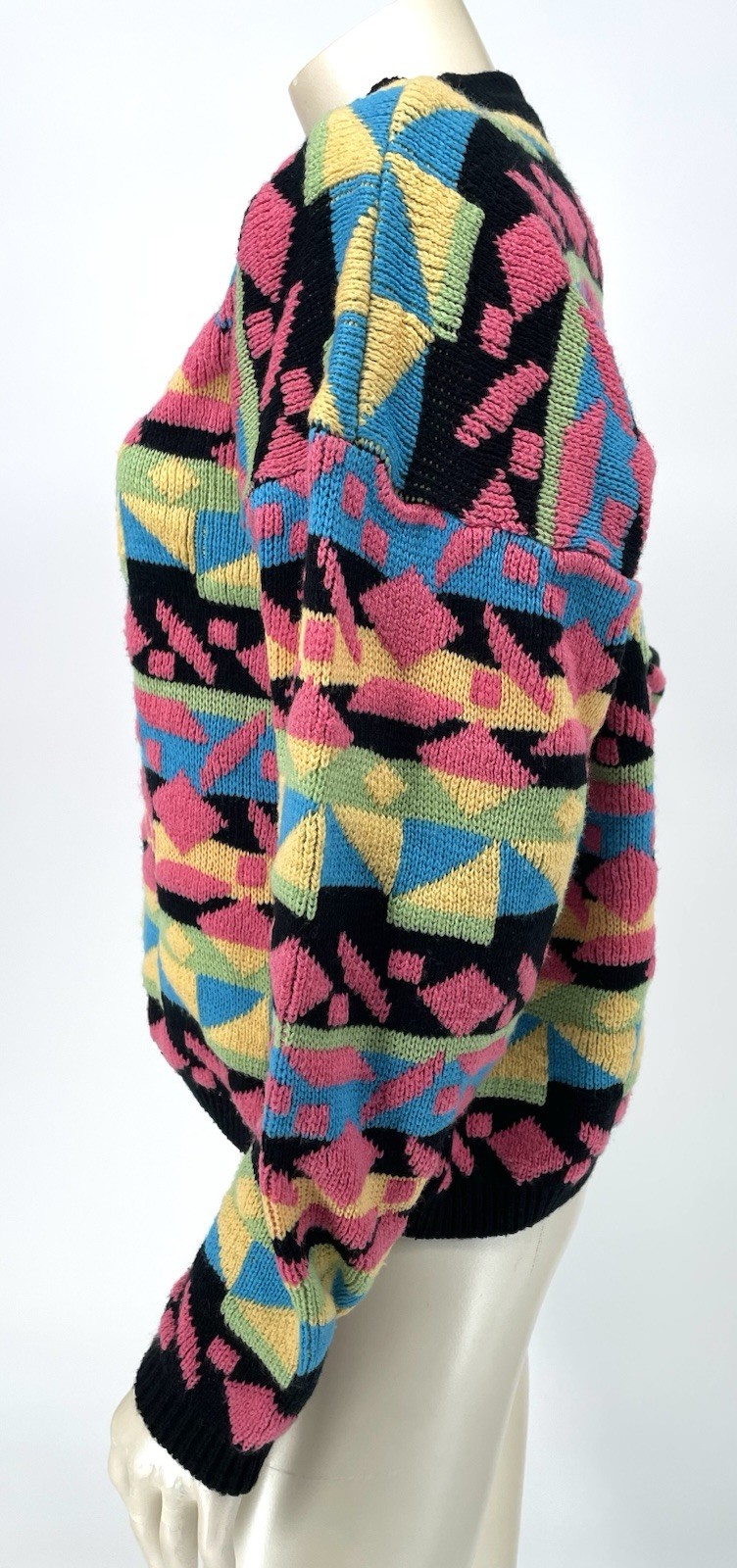 VTG 1980s Rainbow Geometric Oversized Slouchy Retro Mock Neck Knit Sweater med