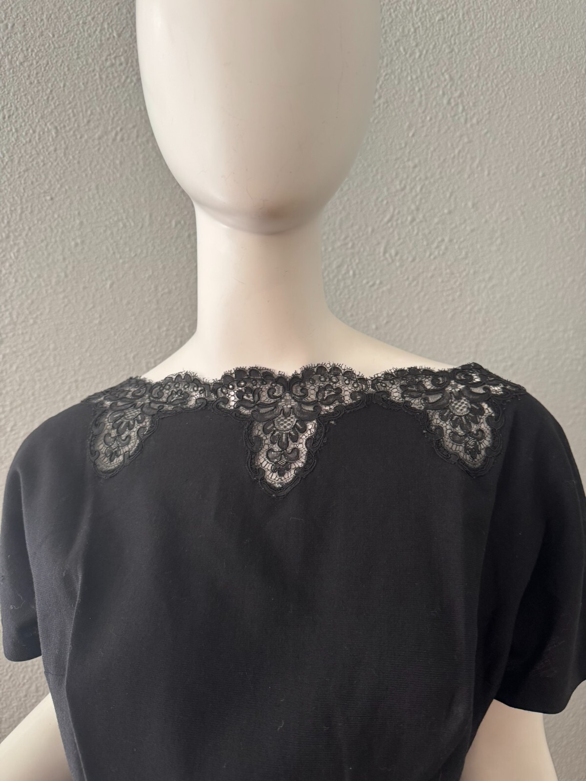Vintage 60s Black Plunging Bow CHARLES COOPER Cocktail Party Dress M