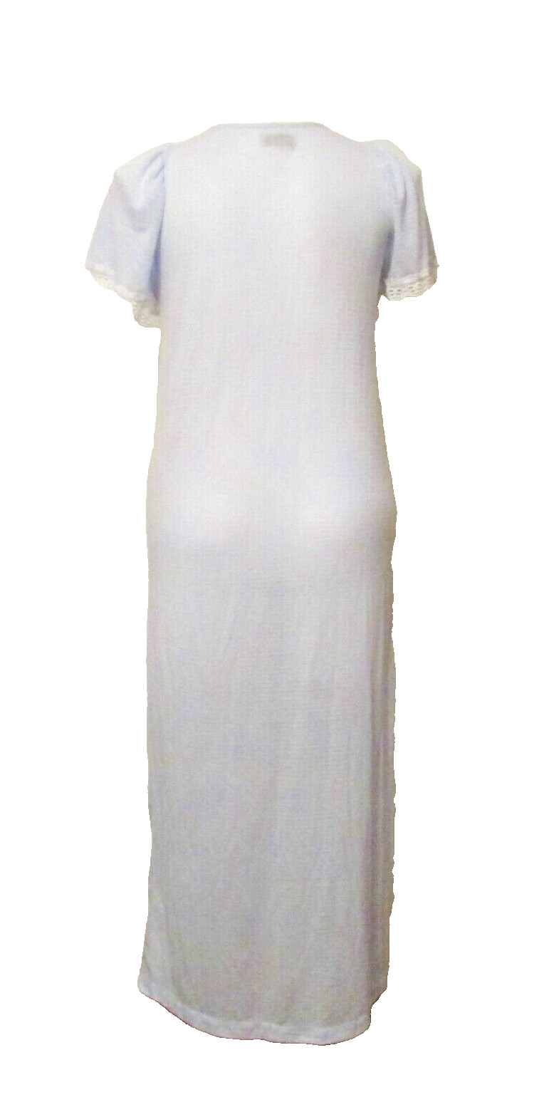 Sears Famous Bodies Soft Blue Poly Lace Trim Full Length Nightgown M USA made