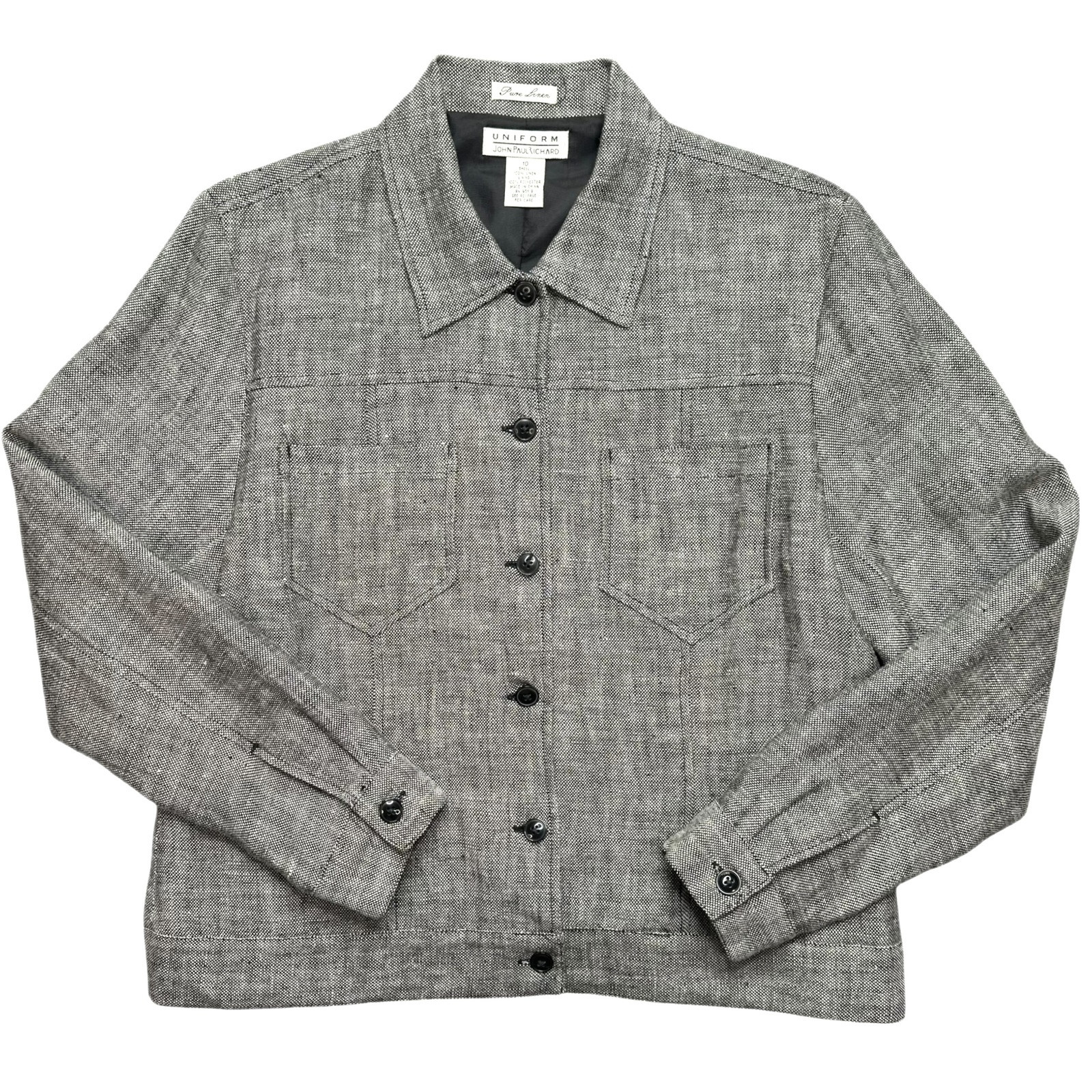 Vintage Pure Linen Jacket Women’s Sz 10 Gray Button Uniform by John Paul Richard