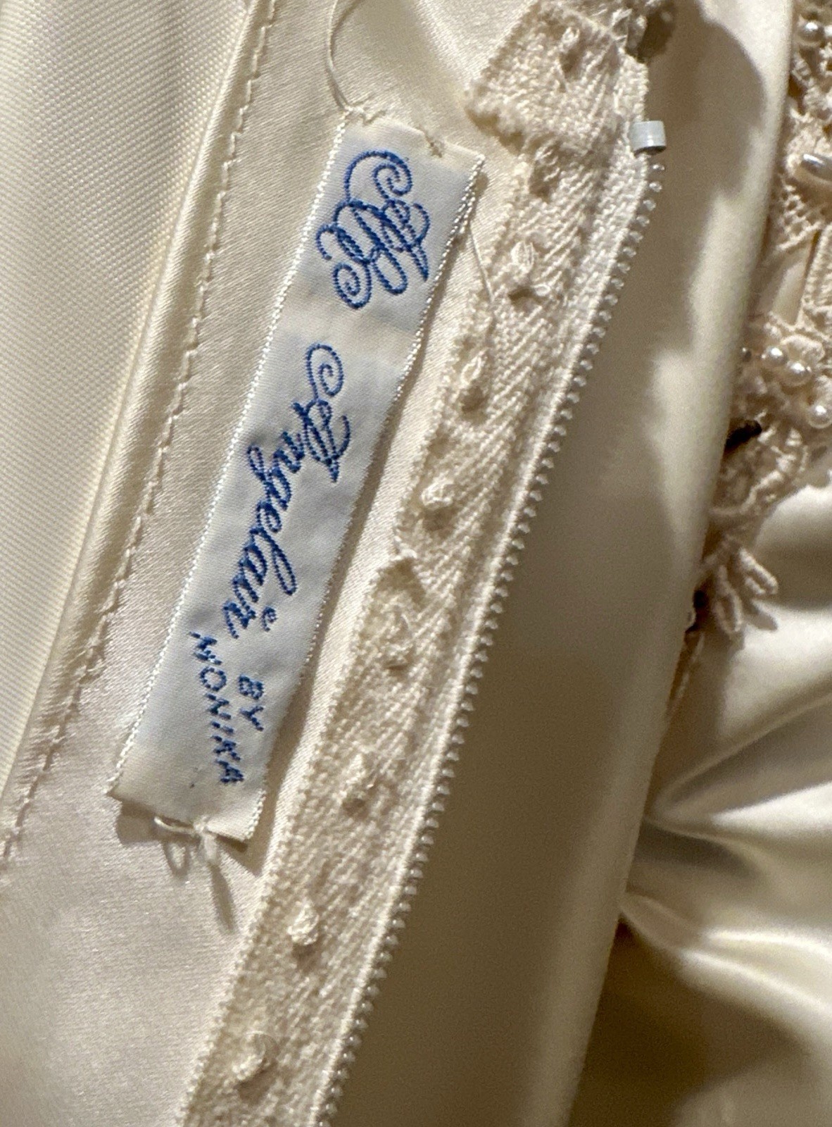 1970’s Pearls-Lace-Satin Bohemian Wedding Gown Angelair By Monika Sz 12 See Meas