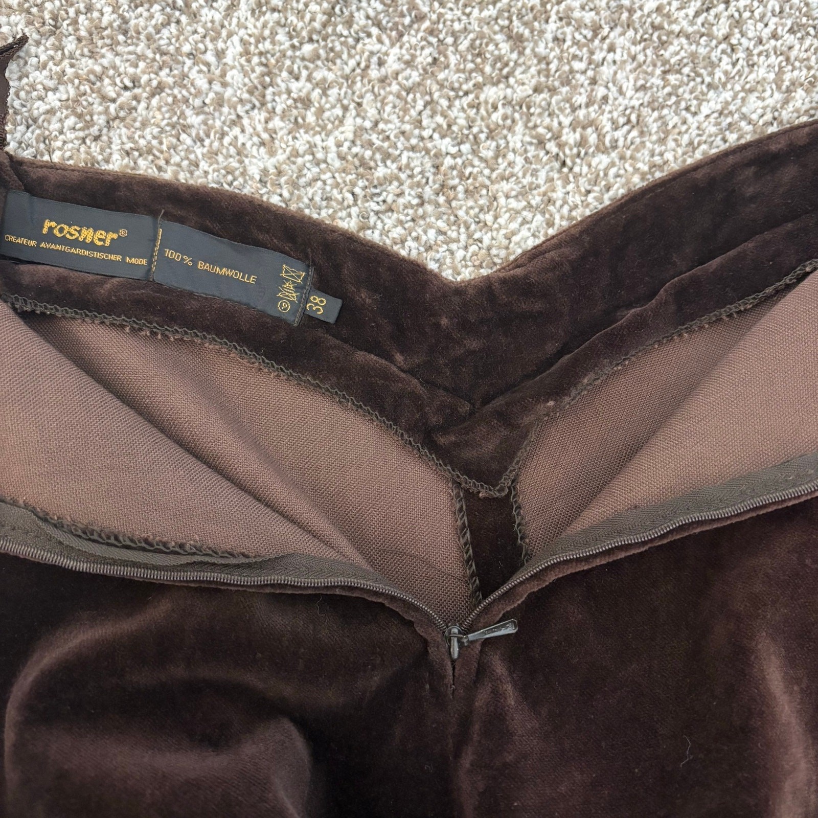 Vintage 70s Rosner Cotton Velvet Wide Leg Slacks West German High Rise Brown 8