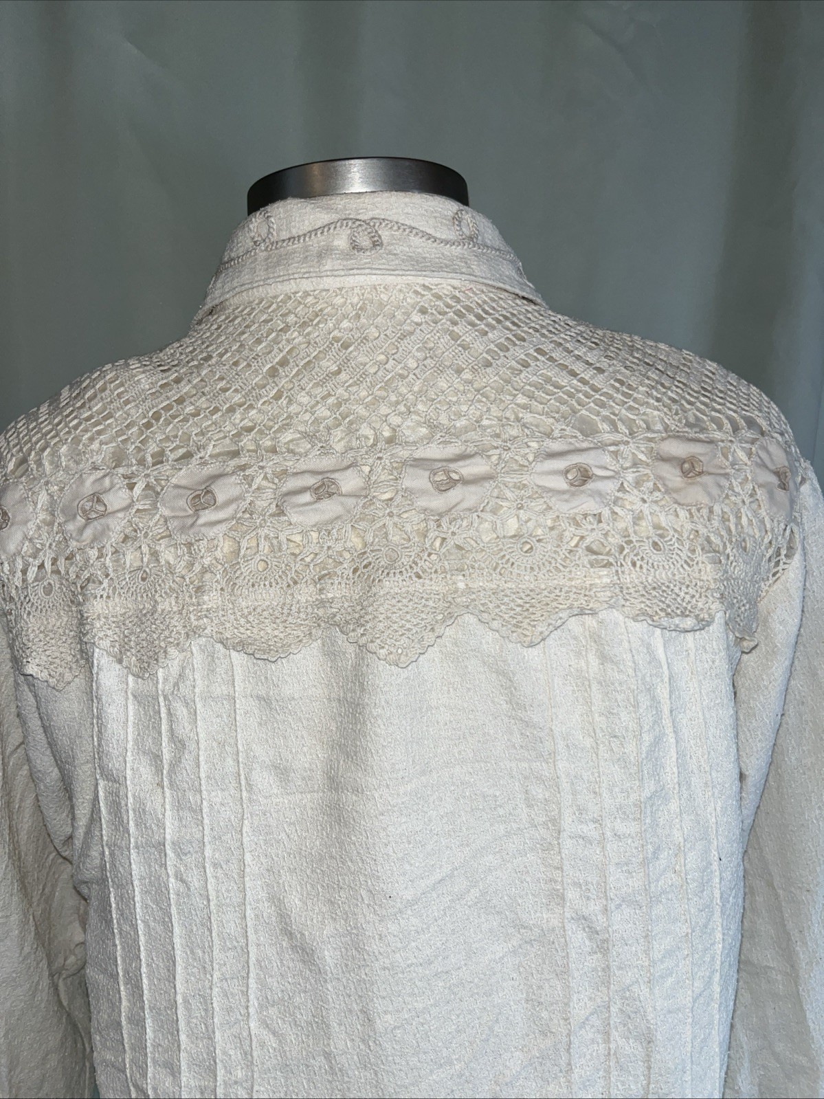 Vintage Lim’s Button Front Crochet Shirt Cream Silk