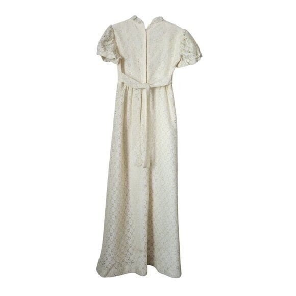 VINTAGE 70’s union made butter yellow white eyelet floral maxi dress size 5