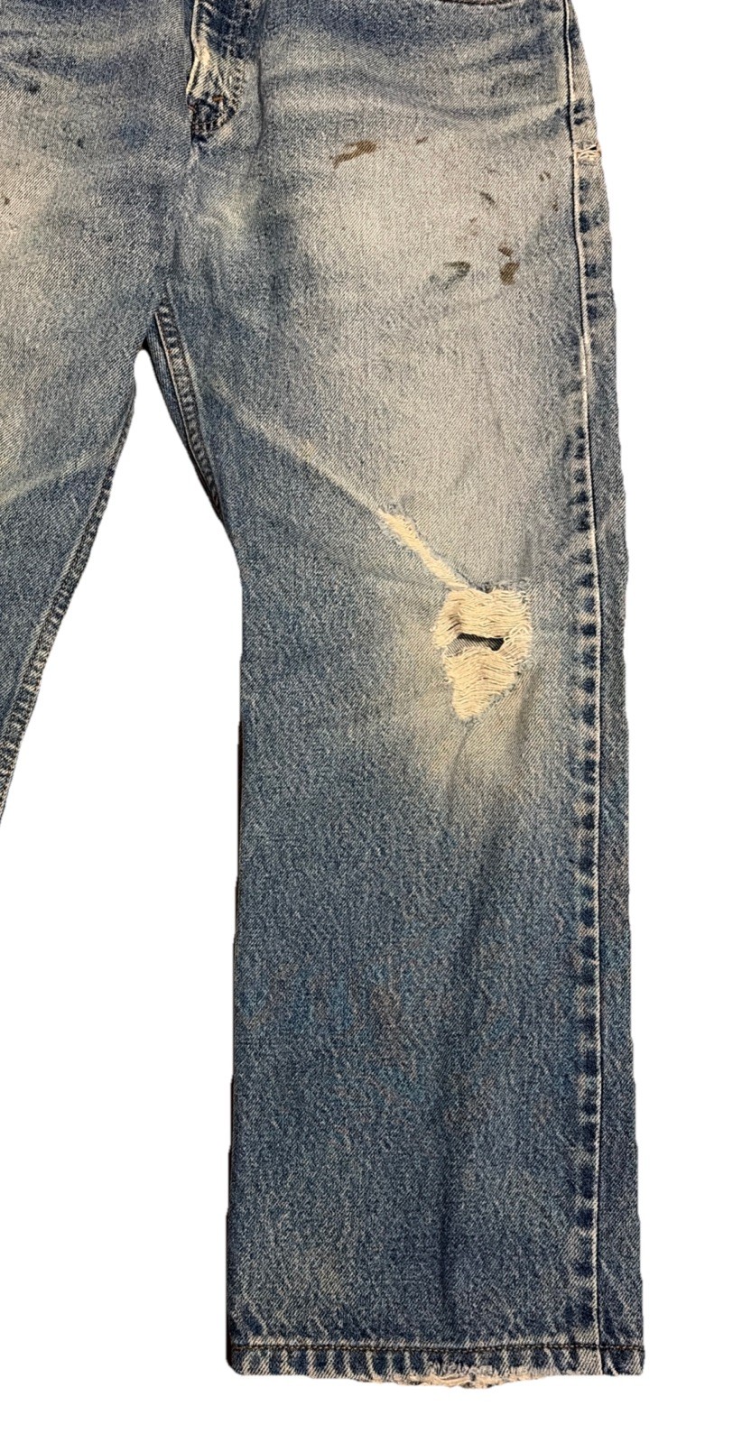 Vintage Levis 505 0216 Womens 31×26 Jeans Straight Distressed Paint Indigo Fades
