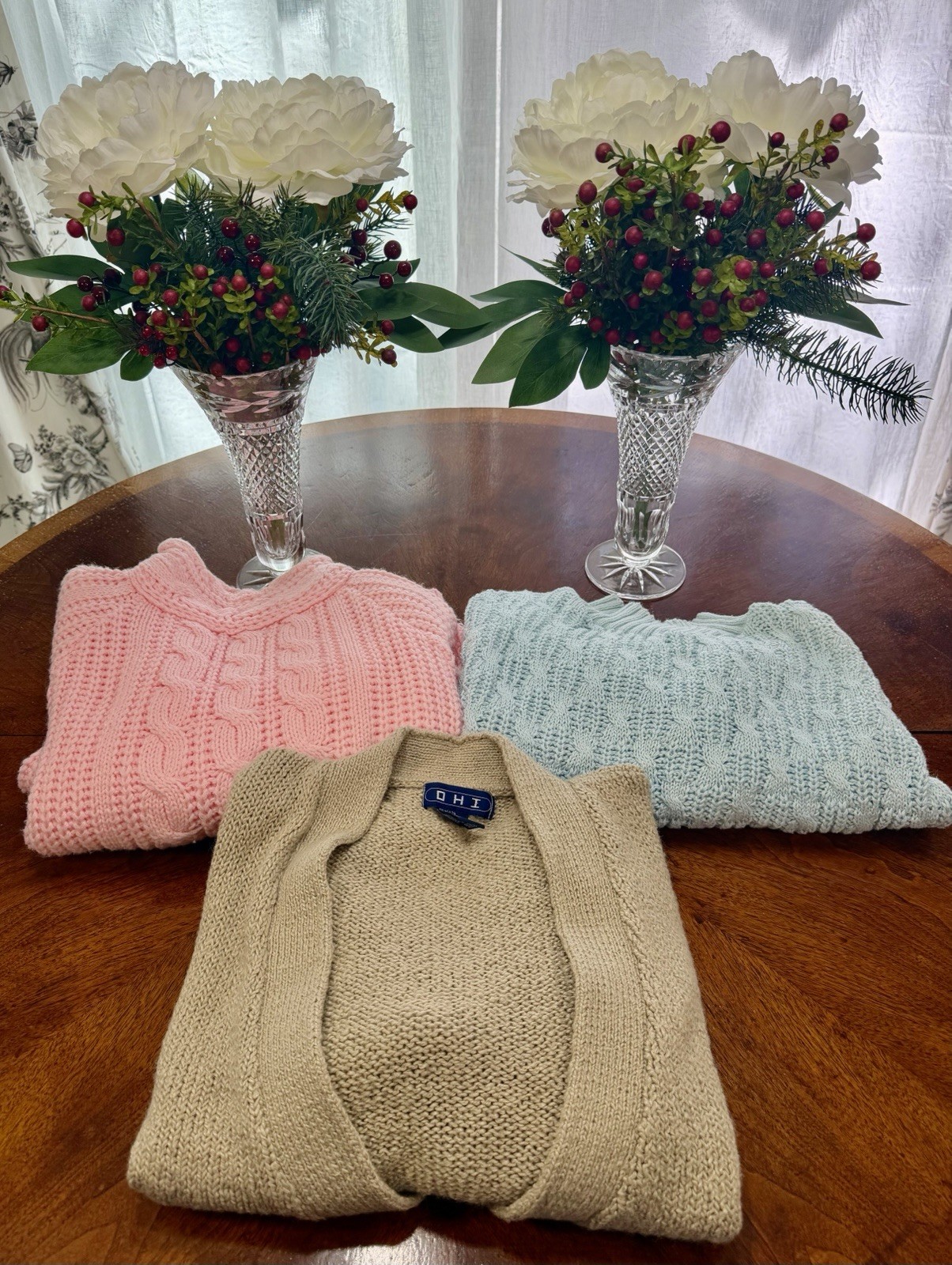 3 Vintage 1980s Women’s Pink, Blue, & Tan Sweaters