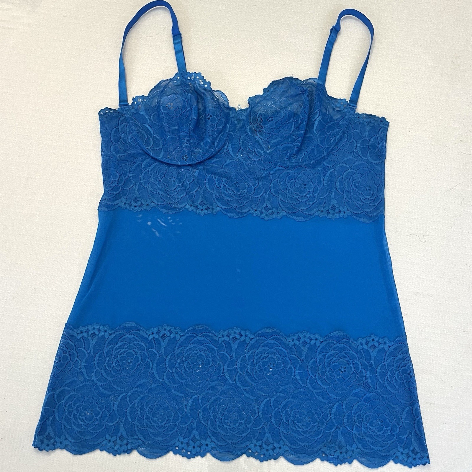 VTG 90s FREDERICK’S OF HOLLYWOOD Teal Blue Underwire Stretch Lace Nightie SZ XL