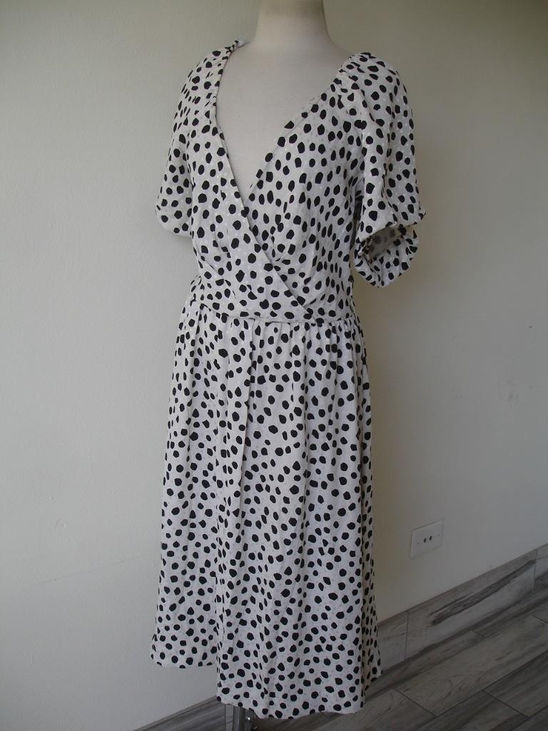 Women’s 8 Vtg 1990’s Balenciaga Paris 100% Silk Dress Black White Polka-Dot Long
